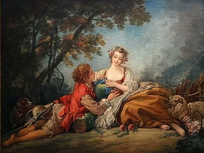 Pastoral scene (school of François Boucher) illustrating the recording "Boismortier des villes et des champs"